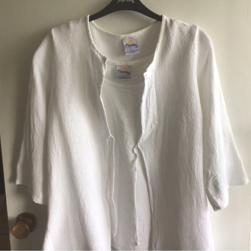 White Women's Waffle Sweater & Two White Cotton Tank Tops